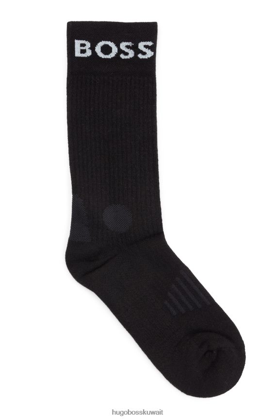 4TFNJN4077 أبيض أسود Hugo Boss أبيض - حزمة من اثنين من الجوارب القصيرة بشعار الماركة من مزيج القطن