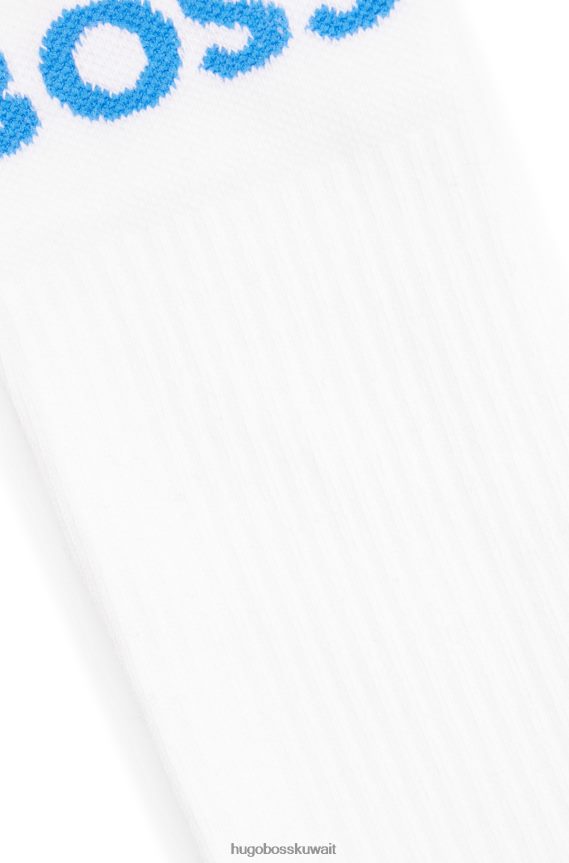 4TFNJN4077 أبيض أسود Hugo Boss أبيض - حزمة من اثنين من الجوارب القصيرة بشعار الماركة من مزيج القطن