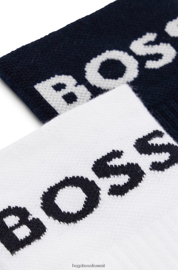 4TFNJN4078 أزرق غامق Hugo Boss Hugo حزمة من اثنين من الجوارب القصيرة ذات الشعار باللون الأزرق الداكن من مزيج القطن