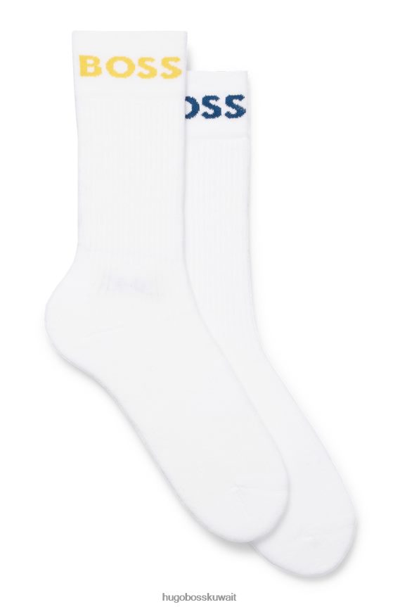 4TFNJN4079 أبيض Hugo Boss Hugo - حزمة من اثنين من الجوارب القصيرة بشعار الماركة من مزيج القطن باللون الأبيض