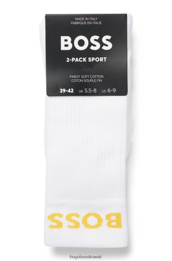 4TFNJN4079 أبيض Hugo Boss Hugo - حزمة من اثنين من الجوارب القصيرة بشعار الماركة من مزيج القطن باللون الأبيض