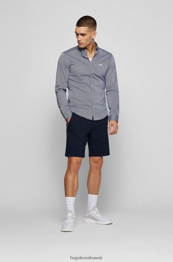 4TFNJN4081 أزرق Hugo Boss قميص جيرسي أزرق بقصة عادية مع ياقة هوغو بأزرار سفلية