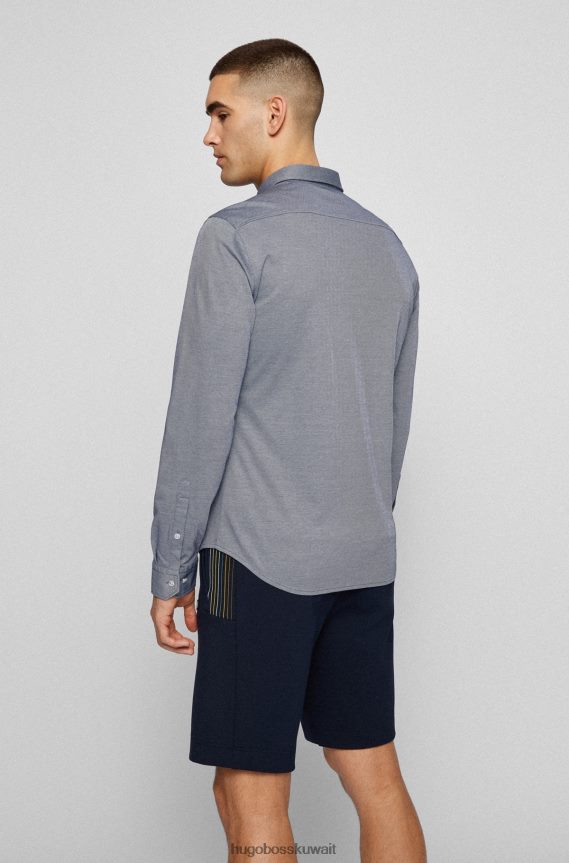 4TFNJN4081 أزرق Hugo Boss قميص جيرسي أزرق بقصة عادية مع ياقة هوغو بأزرار سفلية
