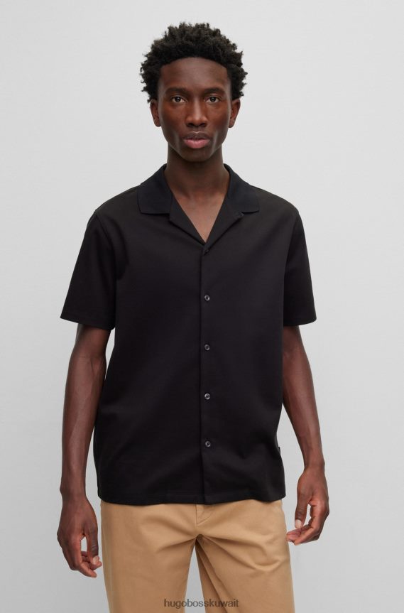4TFNJN4084 أسود Hugo Boss قميص Hugo أسود بقصة عادية مصنوع من مزيج القطن المرسيري