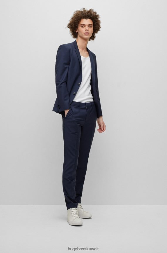 4TFNJN4086 أزرق غامق Hugo Boss بدلة نحيفة للغاية مصنوعة من مزيج الصوف فائق المرونة باللون الأزرق الداكن