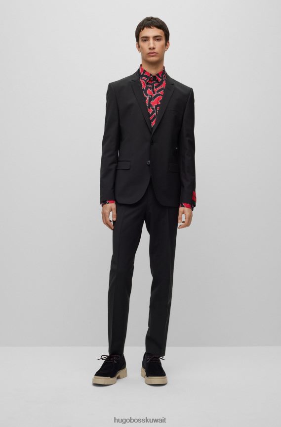 4TFNJN4089 أسود Hugo Boss بدلة هوغو السوداء فائقة النحافة مصنوعة من مزيج الصوف فائق المرونة