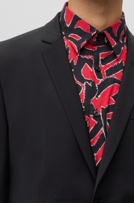 4TFNJN4089 أسود Hugo Boss بدلة هوغو السوداء فائقة النحافة مصنوعة من مزيج الصوف فائق المرونة