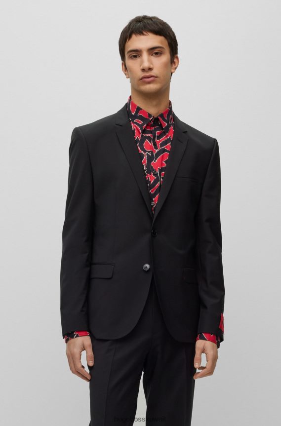 4TFNJN4089 أسود Hugo Boss بدلة هوغو السوداء فائقة النحافة مصنوعة من مزيج الصوف فائق المرونة