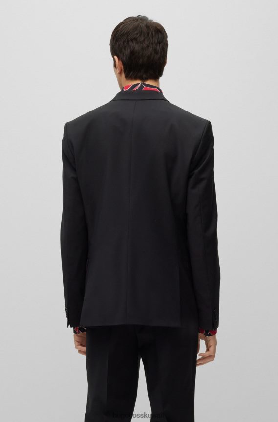 4TFNJN4089 أسود Hugo Boss بدلة هوغو السوداء فائقة النحافة مصنوعة من مزيج الصوف فائق المرونة