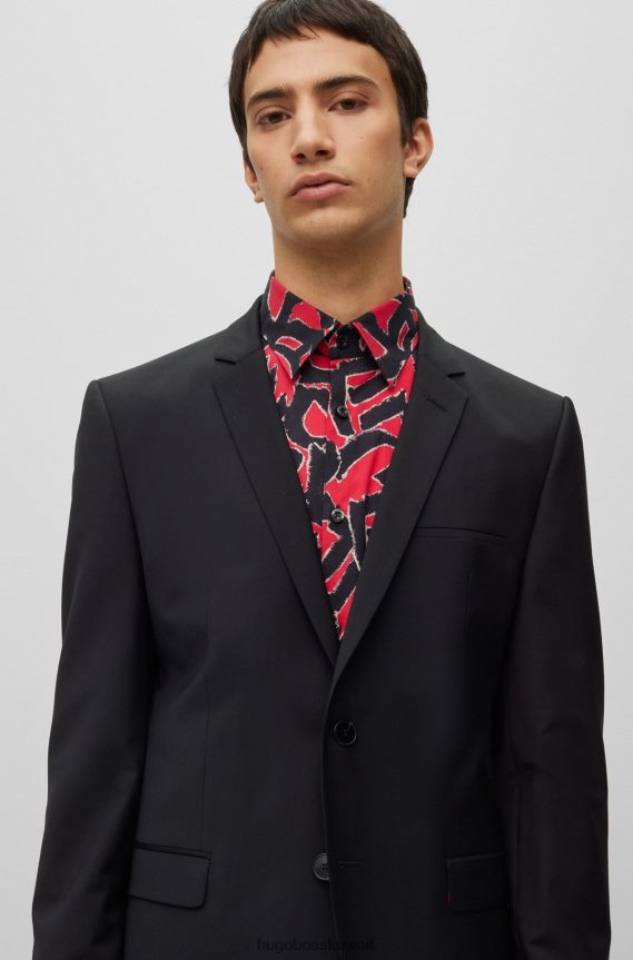4TFNJN4089 أسود Hugo Boss بدلة هوغو السوداء فائقة النحافة مصنوعة من مزيج الصوف فائق المرونة