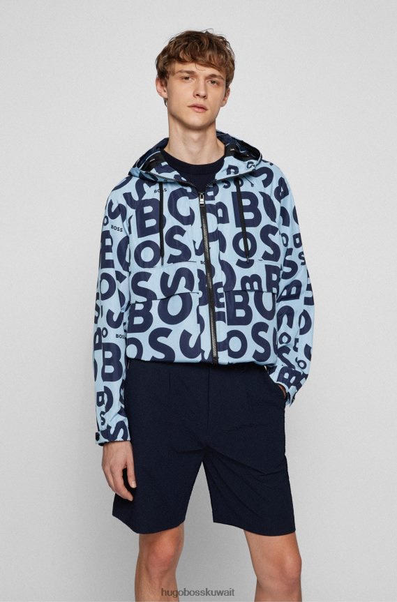 4TFNJN4090 أزرق فاتح Hugo Boss سترة Hugo باللون الأزرق الفاتح غير المبطنة بطبعة الشعار مع حبال تحمل العلامة التجارية