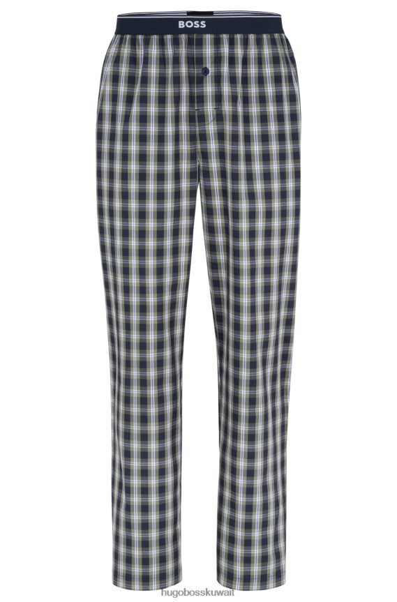 4TFNJN4091 منقوشة Hugo Boss بنطال بيجامة من قماش البوبلين القطني من Hugo مع نقش مربعات وشعار على الخصر