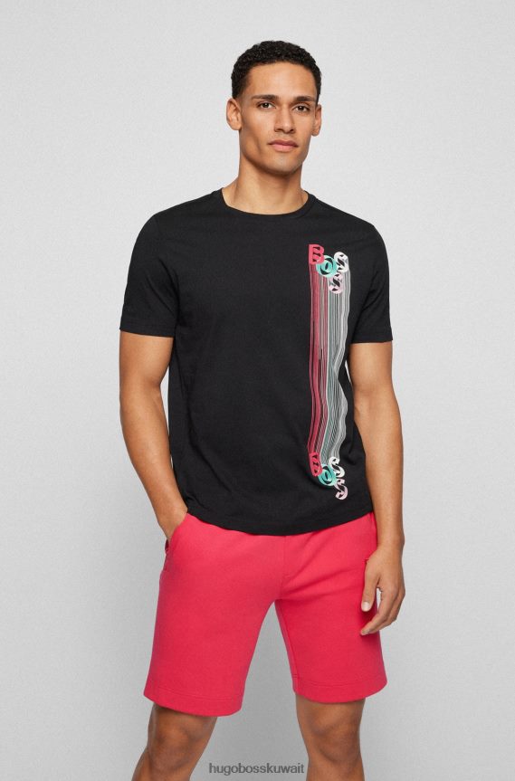 4TFNJN4095 أسود Hugo Boss تيشيرت هوغو أسود من الجيرسي القطني بقصة عادية مع شعار فني