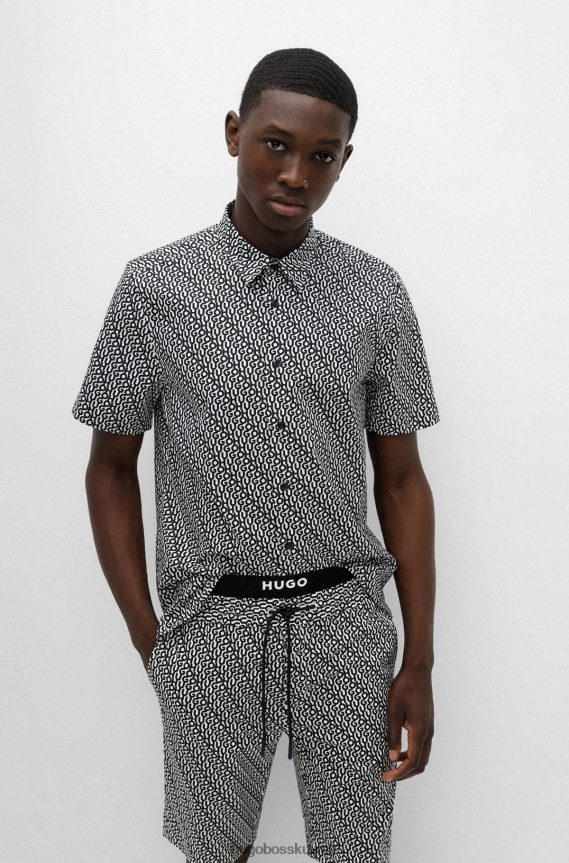 4TFNJN4096 أزرق غامق Hugo Boss قميص Hugo باللون الأزرق الداكن المريح مصنوع من القطن بطبعة الشعار وملمس الورق