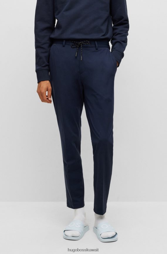 4TFNJN4099 أزرق غامق Hugo Boss بنطلون أزرق داكن بقصة ضيقة منسوج من الجيرسيه المطاطي مع حزام خصر مطاطي