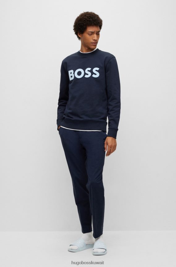 4TFNJN4099 أزرق غامق Hugo Boss بنطلون أزرق داكن بقصة ضيقة منسوج من الجيرسيه المطاطي مع حزام خصر مطاطي