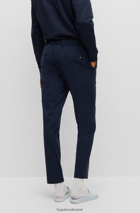 4TFNJN4099 أزرق غامق Hugo Boss بنطلون أزرق داكن بقصة ضيقة منسوج من الجيرسيه المطاطي مع حزام خصر مطاطي