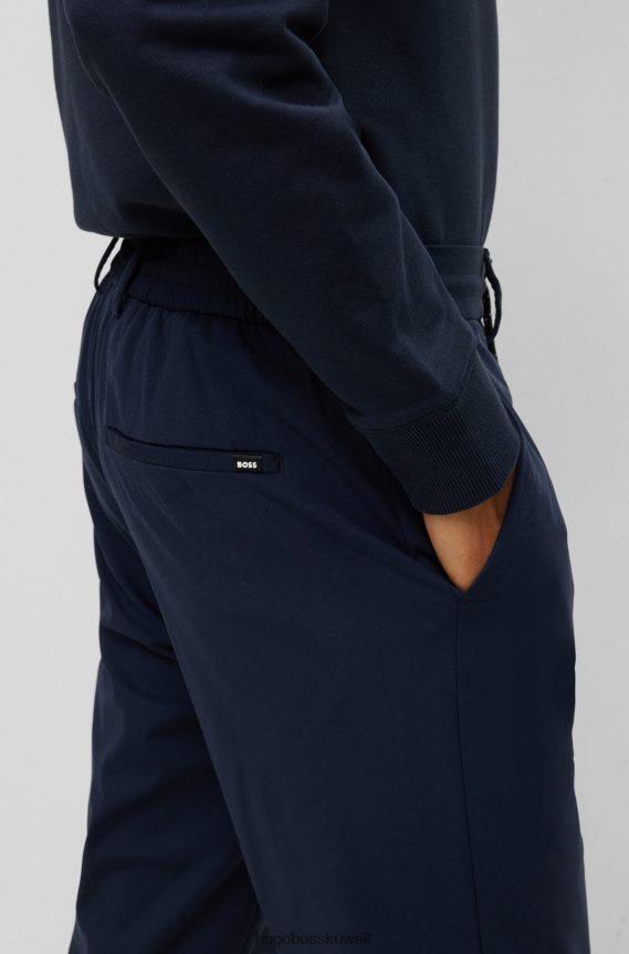 4TFNJN4099 أزرق غامق Hugo Boss بنطلون أزرق داكن بقصة ضيقة منسوج من الجيرسيه المطاطي مع حزام خصر مطاطي