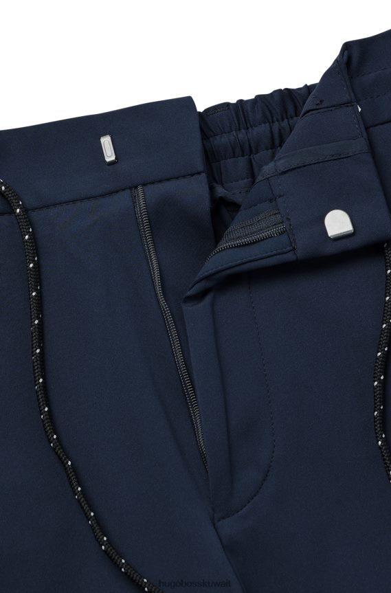 4TFNJN4099 أزرق غامق Hugo Boss بنطلون أزرق داكن بقصة ضيقة منسوج من الجيرسيه المطاطي مع حزام خصر مطاطي