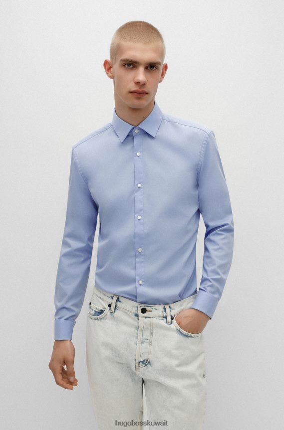 4TFNJN4100 أزرق فاتح Hugo Boss قميص بقصة ضيقة من قماش البوبلين القطني سهل الكي باللون الأزرق الفاتح