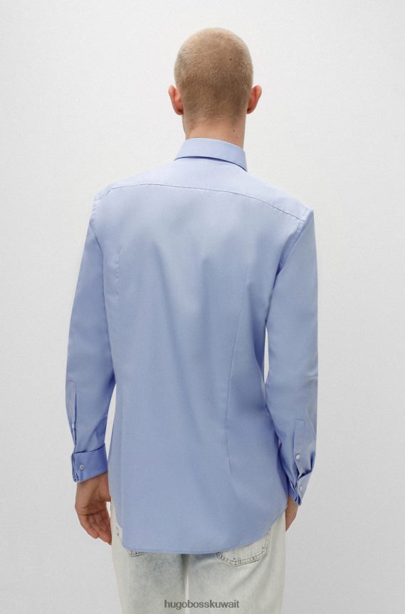 4TFNJN4100 أزرق فاتح Hugo Boss قميص بقصة ضيقة من قماش البوبلين القطني سهل الكي باللون الأزرق الفاتح