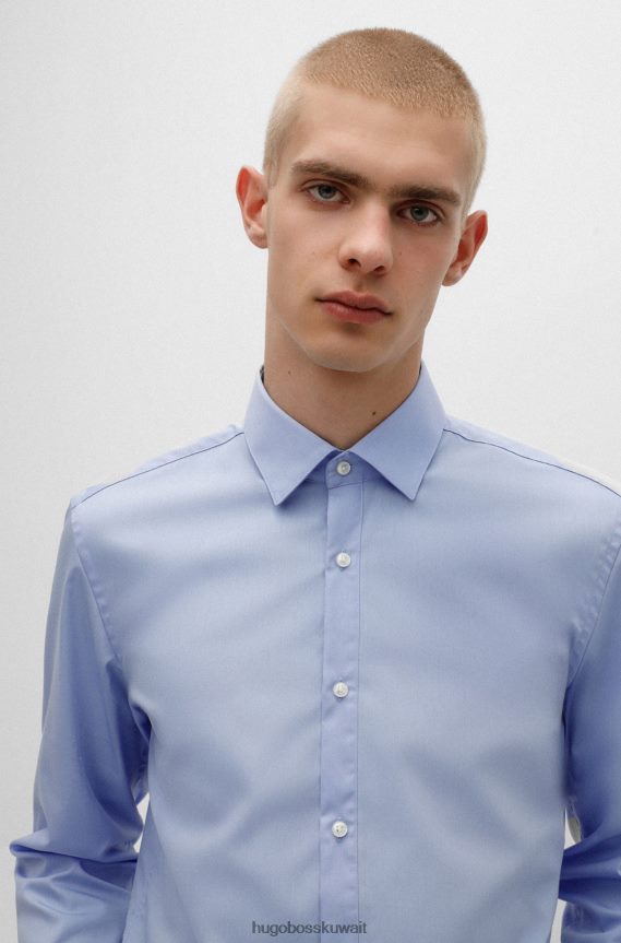 4TFNJN4100 أزرق فاتح Hugo Boss قميص بقصة ضيقة من قماش البوبلين القطني سهل الكي باللون الأزرق الفاتح