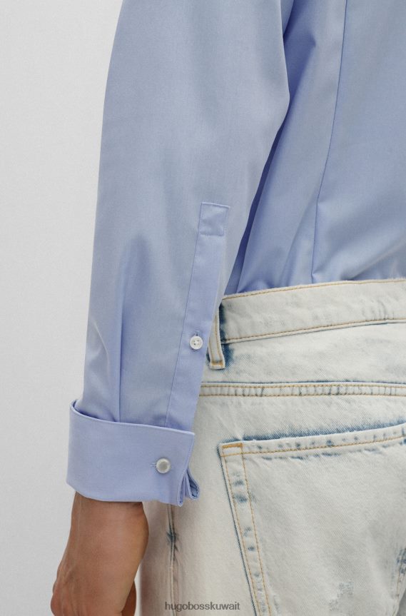 4TFNJN4100 أزرق فاتح Hugo Boss قميص بقصة ضيقة من قماش البوبلين القطني سهل الكي باللون الأزرق الفاتح