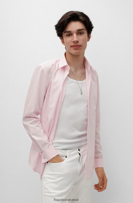 4TFNJN4101 وردي فاتح Hugo Boss قميص هوغو ذو قصة ضيقة باللون الوردي الفاتح مصنوع من قماش البوبلين القطني سهل الكي