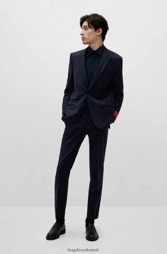 4TFNJN4102 أزرق غامق Hugo Boss قميص Hugo ذو قصة ضيقة باللون الأزرق الداكن مصنوع من قماش البوبلين القطني سهل الكي