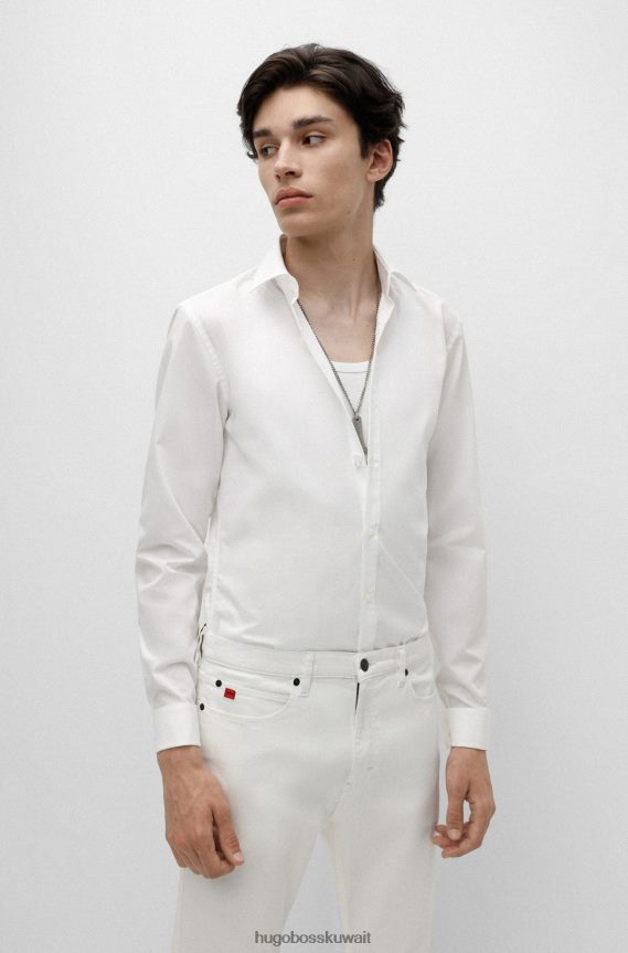 4TFNJN4103 أبيض Hugo Boss قميص Hugo بقصة ضيقة من قماش البوبلين القطني الأبيض سهل الكي