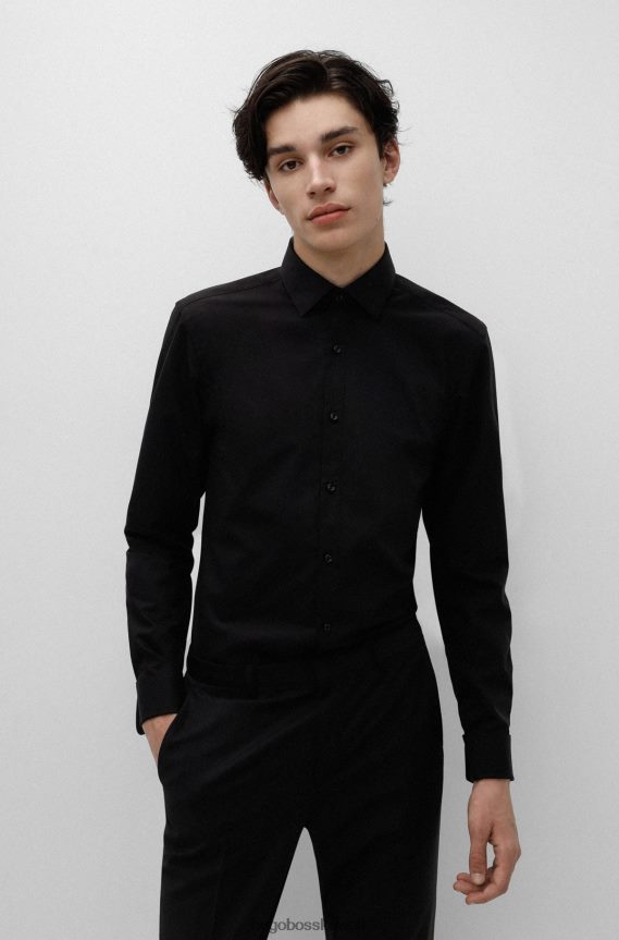4TFNJN4104 أسود Hugo Boss قميص بقصة ضيقة من قماش البوبلين القطني سهل الكي باللون الأسود