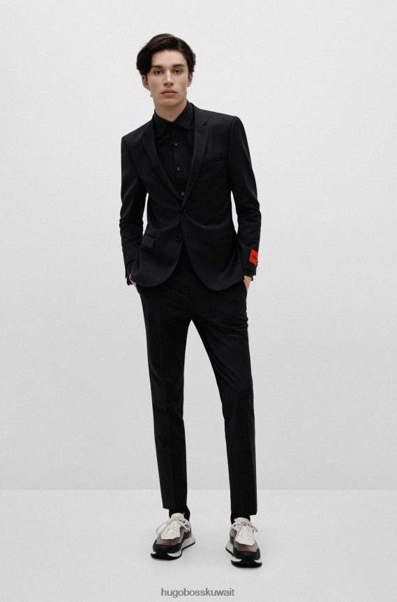 4TFNJN4104 أسود Hugo Boss قميص بقصة ضيقة من قماش البوبلين القطني سهل الكي باللون الأسود