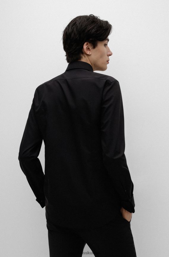 4TFNJN4104 أسود Hugo Boss قميص بقصة ضيقة من قماش البوبلين القطني سهل الكي باللون الأسود