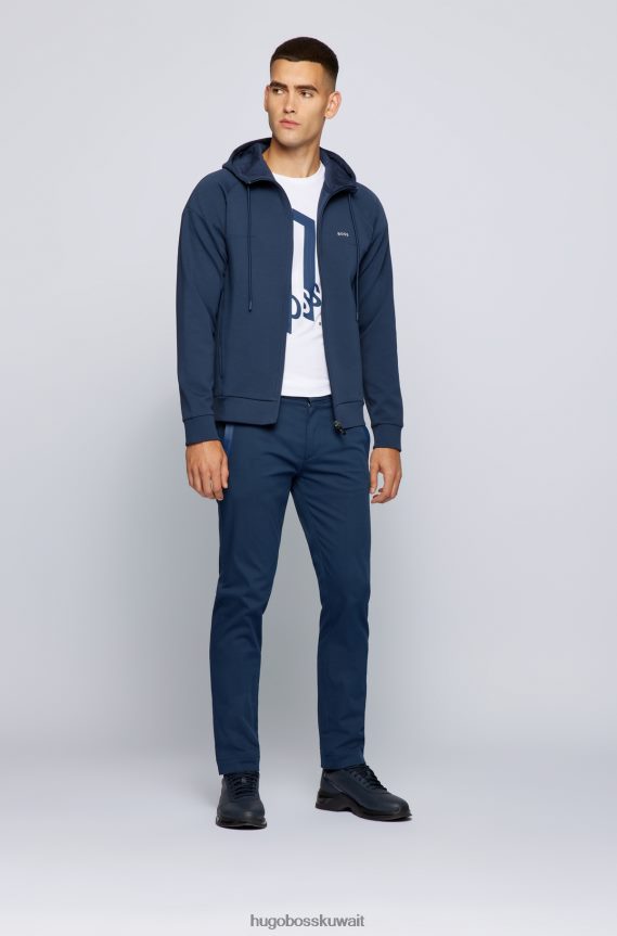 4TFNJN4105 أزرق غامق Hugo Boss بنطلون أزرق داكن بقصة ضيقة من مزيج القطن مع جيوب بشريط هوغو