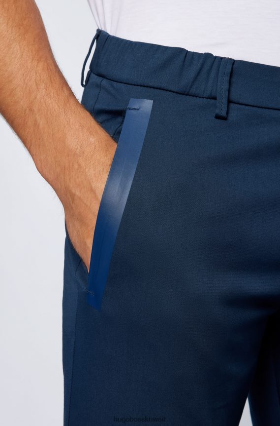 4TFNJN4105 أزرق غامق Hugo Boss بنطلون أزرق داكن بقصة ضيقة من مزيج القطن مع جيوب بشريط هوغو