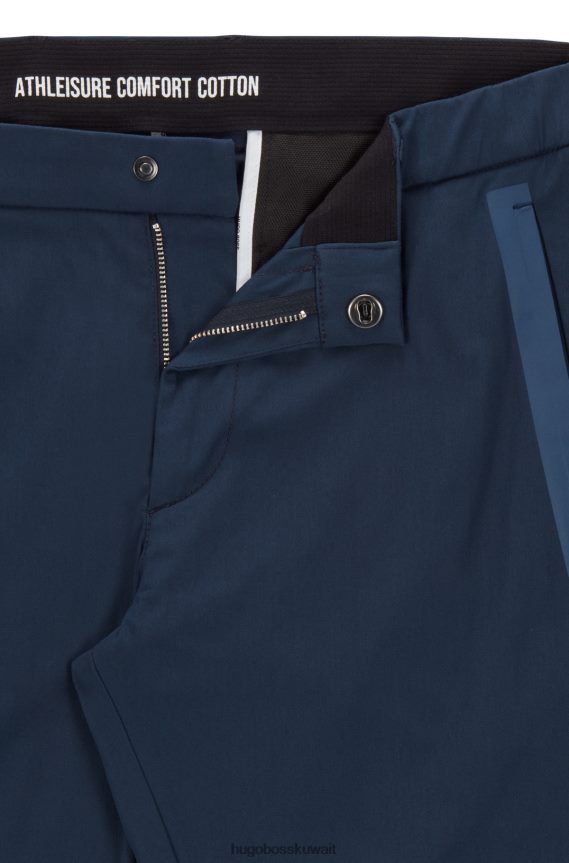 4TFNJN4105 أزرق غامق Hugo Boss بنطلون أزرق داكن بقصة ضيقة من مزيج القطن مع جيوب بشريط هوغو