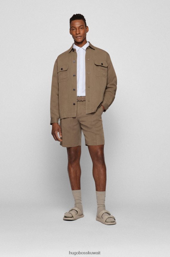 4TFNJN4108 أبيض Hugo Boss قميص هوغو أبيض مخطط بقصة ضيقة من القطن الخالص