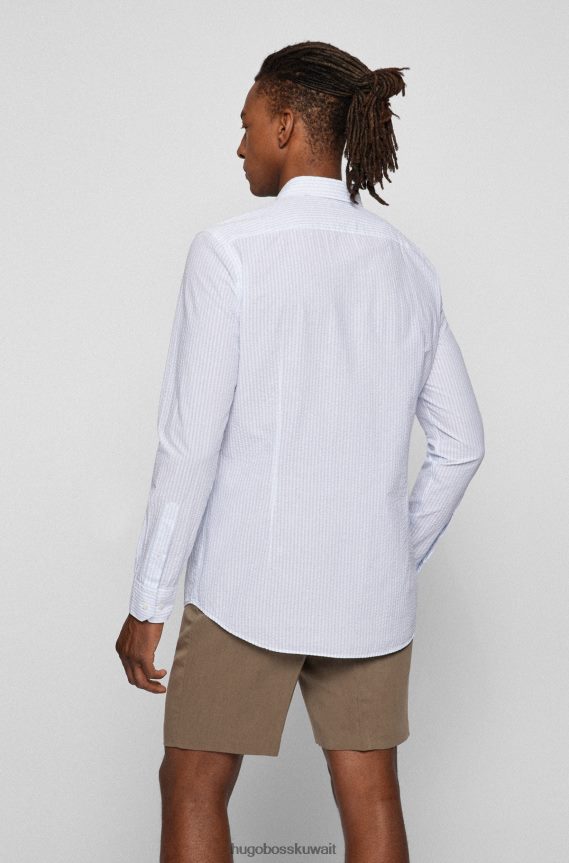 4TFNJN4108 أبيض Hugo Boss قميص هوغو أبيض مخطط بقصة ضيقة من القطن الخالص