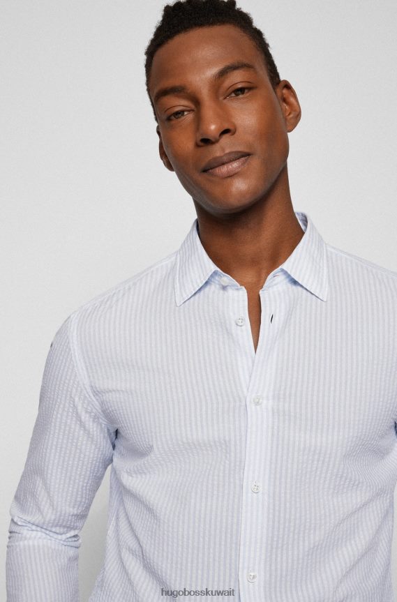 4TFNJN4108 أبيض Hugo Boss قميص هوغو أبيض مخطط بقصة ضيقة من القطن الخالص