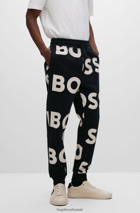 4TFNJN4115 أسود Hugo Boss هوغو سروال رياضي من مزيج القطن مع طباعة الشعار باللون الأسود