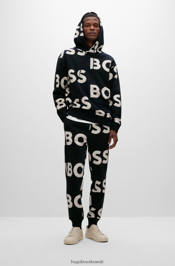 4TFNJN4115 أسود Hugo Boss هوغو سروال رياضي من مزيج القطن مع طباعة الشعار باللون الأسود