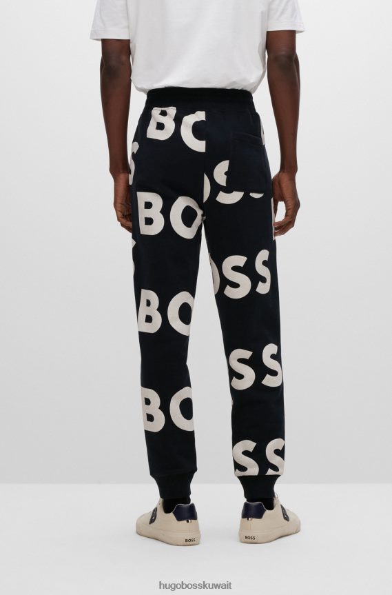 4TFNJN4115 أسود Hugo Boss هوغو سروال رياضي من مزيج القطن مع طباعة الشعار باللون الأسود