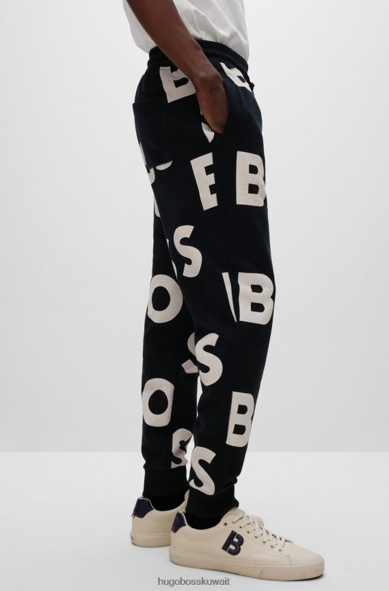 4TFNJN4115 أسود Hugo Boss هوغو سروال رياضي من مزيج القطن مع طباعة الشعار باللون الأسود