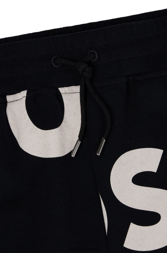 4TFNJN4115 أسود Hugo Boss هوغو سروال رياضي من مزيج القطن مع طباعة الشعار باللون الأسود