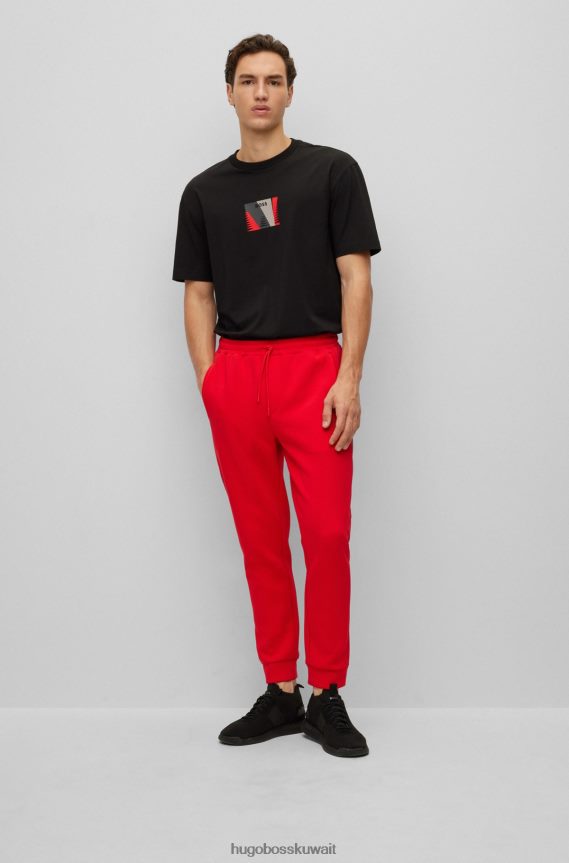 4TFNJN4118 أسود Hugo Boss تي شيرت مريح مصنوع من القطن المطاطي مع عمل فني مطبوع باللون الأسود