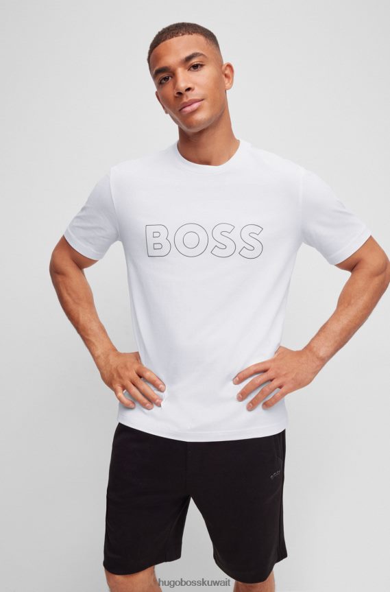4TFNJN4120 أبيض Hugo Boss تي شيرت Hugo باللون الأبيض من القطن المطاطي مع شعار مخطط