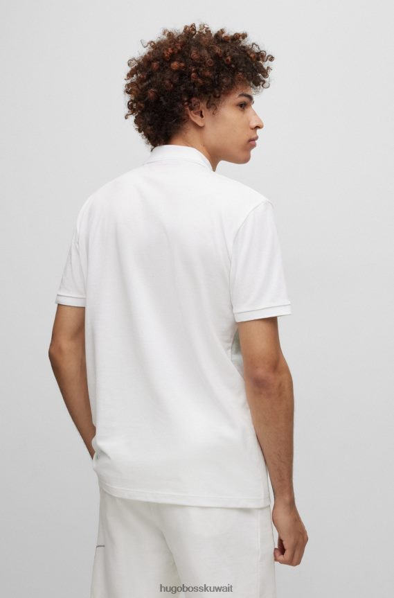 4TFNJN4122 أبيض Hugo Boss قميص بولو برقبة بسحاب من القطن مع شعار مكتوب بخط اليد باللون الأبيض