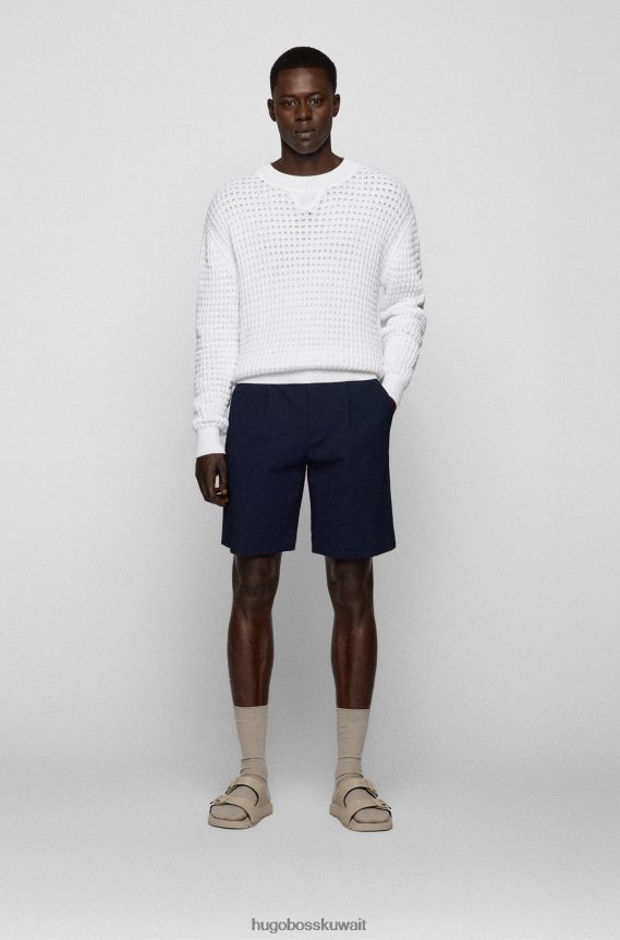 4TFNJN4124 أبيض Hugo Boss سترة مريحة ذات هيكل مكتنز من مزيج القطن باللون الأبيض