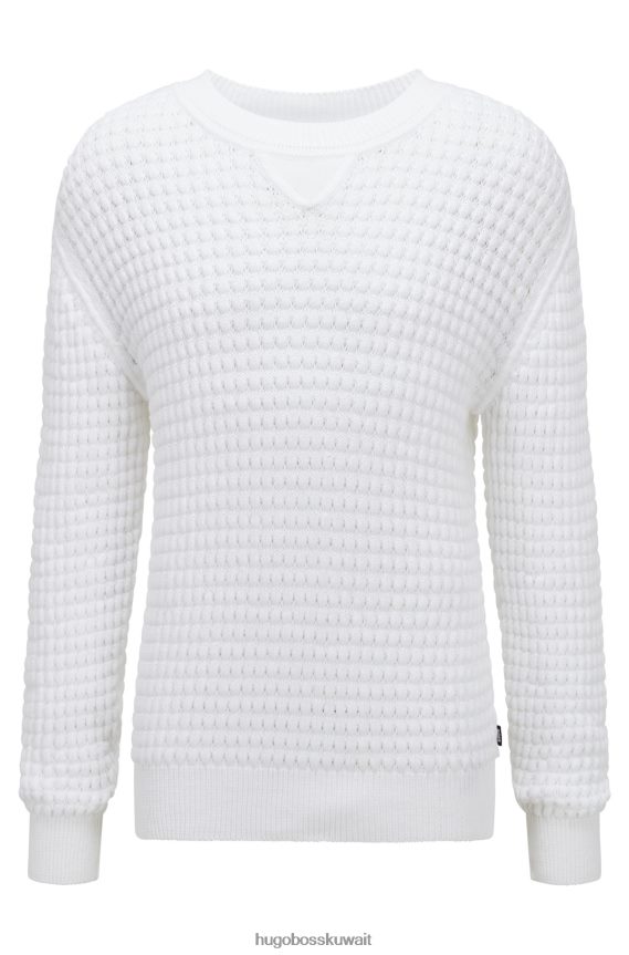 4TFNJN4124 أبيض Hugo Boss سترة مريحة ذات هيكل مكتنز من مزيج القطن باللون الأبيض