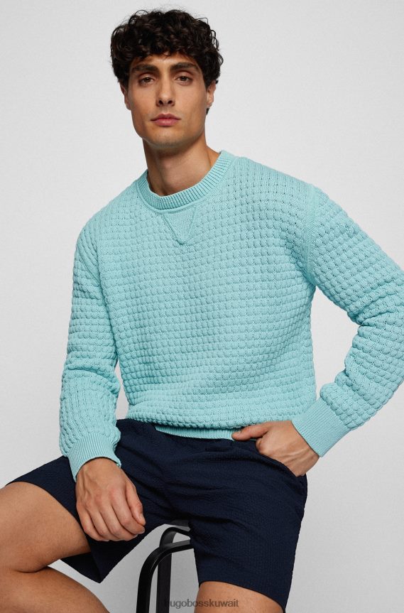 4TFNJN4125 اخضر فاتح Hugo Boss سترة Hugo ذات هيكل مكتنز باللون الأخضر الفاتح مريحة ومصنوعة من مزيج القطن